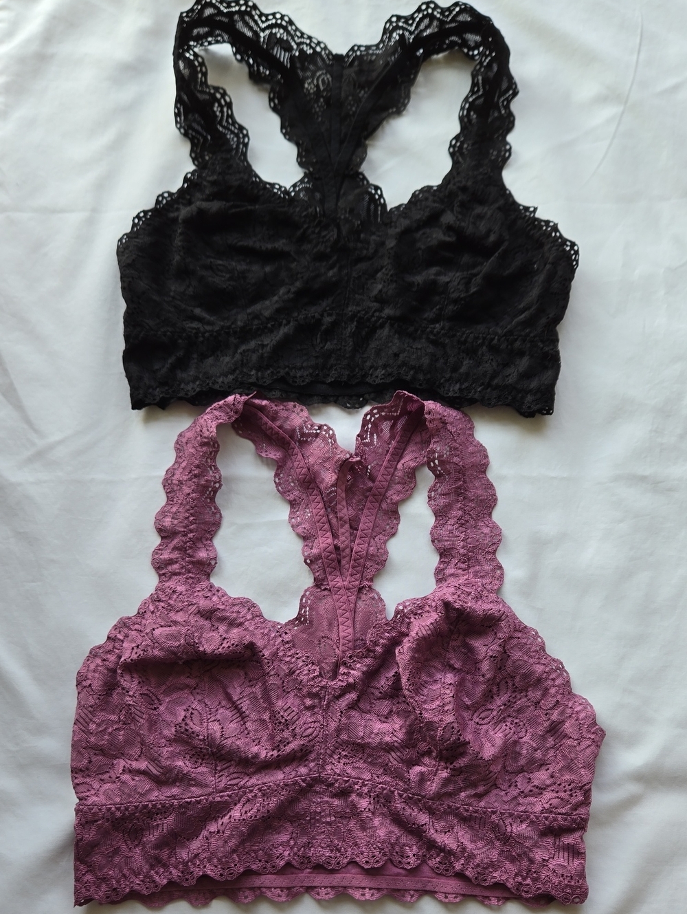 Felina Lace Racerback Bralettes in Black and Mauve
